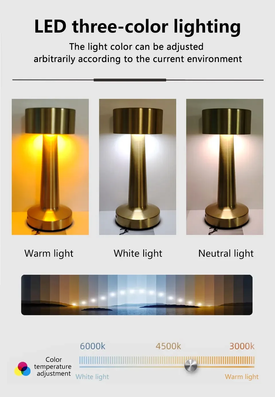 Description Picture 6 of itemCreative LED Table Lamp Retro Touch Desk Lamp Rechargeable Dimming For Bar Bedroom Restaurant Coffee Atmosphere Decor Lamp