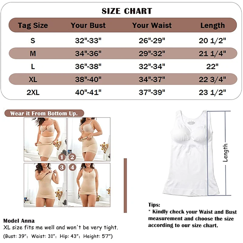 Shapewear for Plus Size Women Tummy Control Shapewear Built-in Bra Shaping Tank  Tops Slimming Body