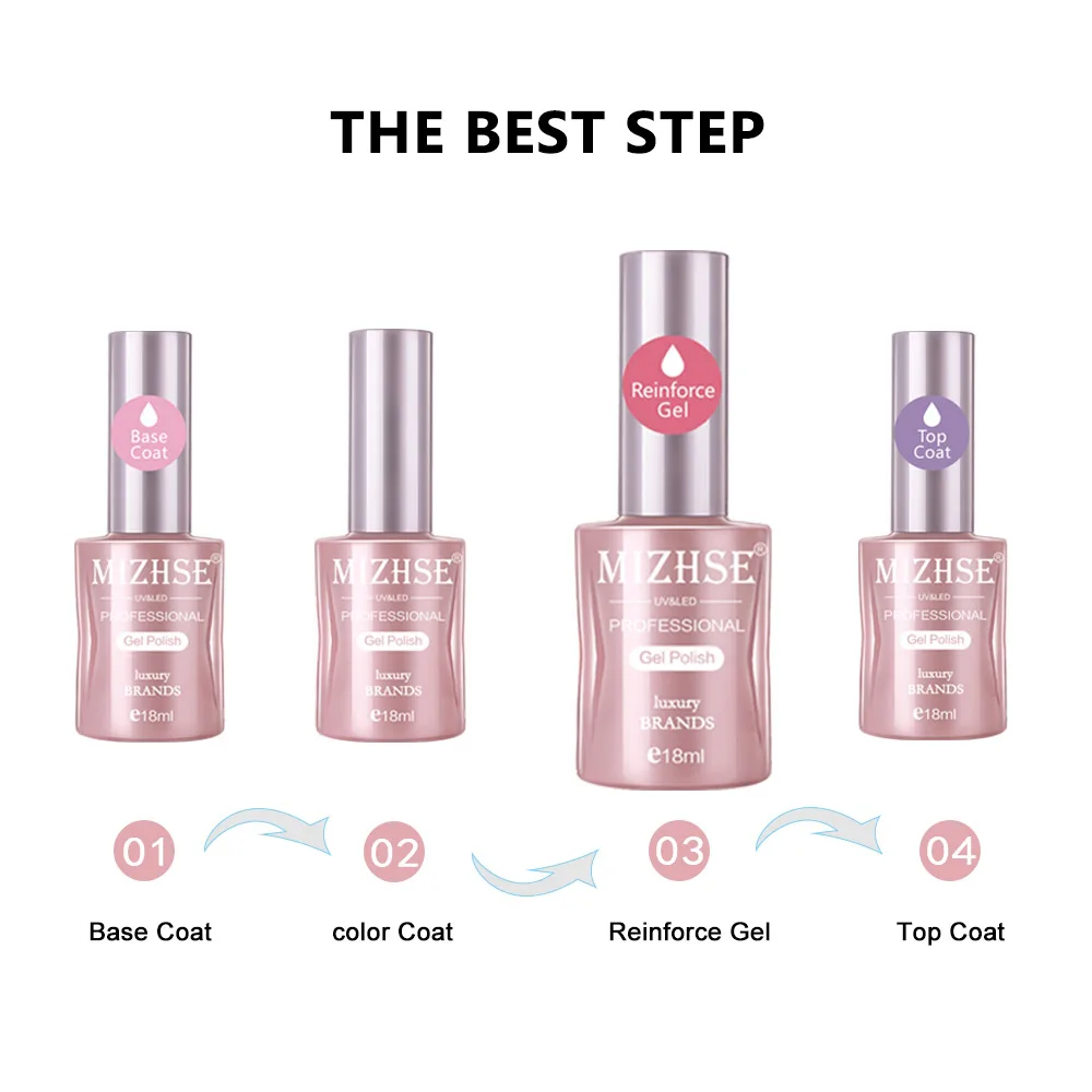 MIZHSE 18ml Base And Top Coat Long Lasting Gel Nail Polish Soak Off UV LED Lamp Gel Matte Top Coat Nail Art Manicure Gel Varnish 6
