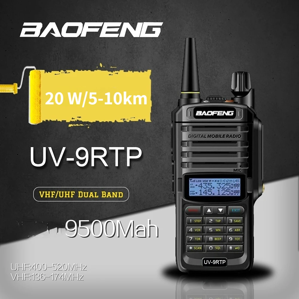 Baofeng UV9R-PLUSTP walkie talkie rádio à prova dip68 água ip68 estação transceptor 20w vhf uhf rádio portátil 15km talk-range 9500mah