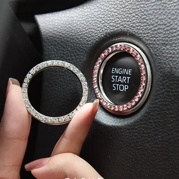 Car Start Switch Button Auto Decorative Diamond Stickers Rhinestone Ring Circle Trims Protective Cover Car Accessories Interior 1