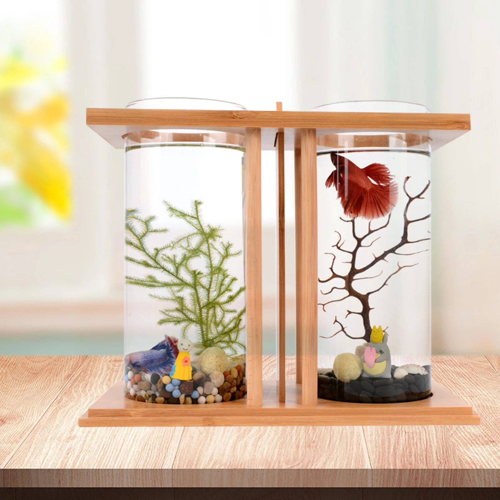 Mini Fish DIY Tank Creative Bamboo and Wood Ecological Aquarium Goldfish Tank Desktop Decoration