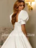 Princess Wedding Dresses Short Sleeves Square Neck Pleat Belt Pocket Bride Dress A Line Satin Bridal Gown Back Zipper Buttons 4
