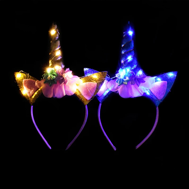1Pcs LED Einhorn Crown Mädchen Geburtstag Party Dekoration Einhorn Stirnband Mädchen Headwear mit Led-leuchten – Detail 5