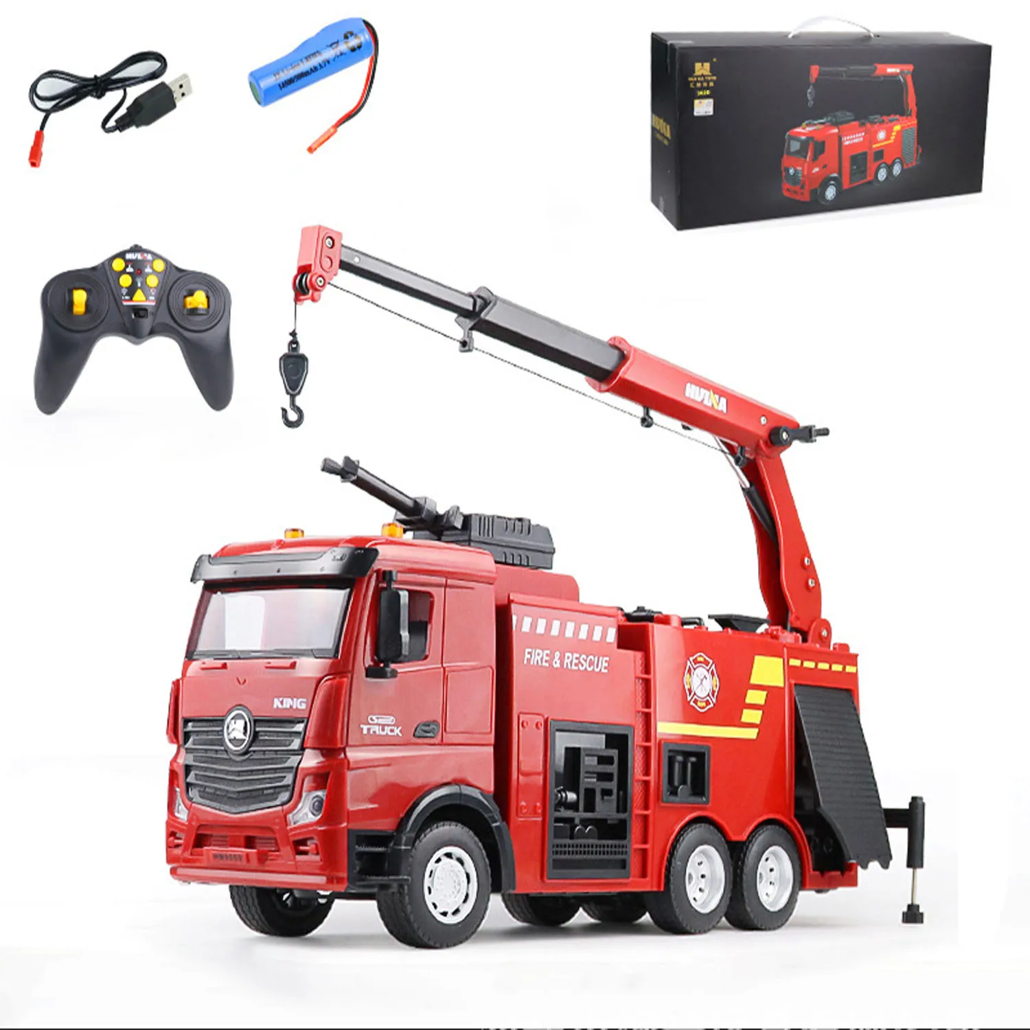HUINA 1362 Plastic Remote Control Fire Fighting Truck 1/18 Scale 2.4G 9CH Sprinkler Car Red Radio Remote Control Toy Model 2