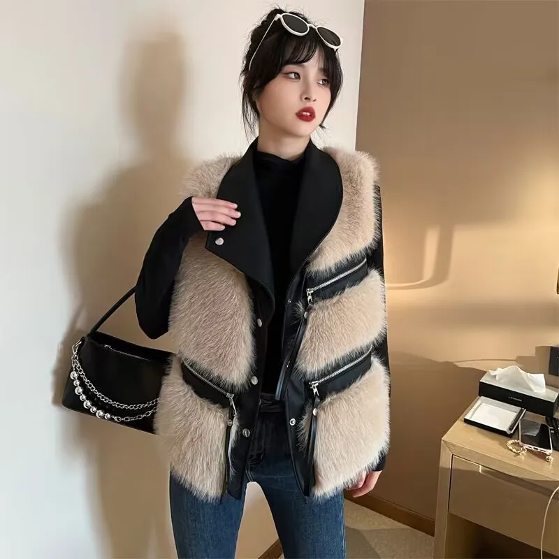 Fur Coat Women's Vest Short Clothing Autumn Winter Patchwork Slim Fashion Versatile 6