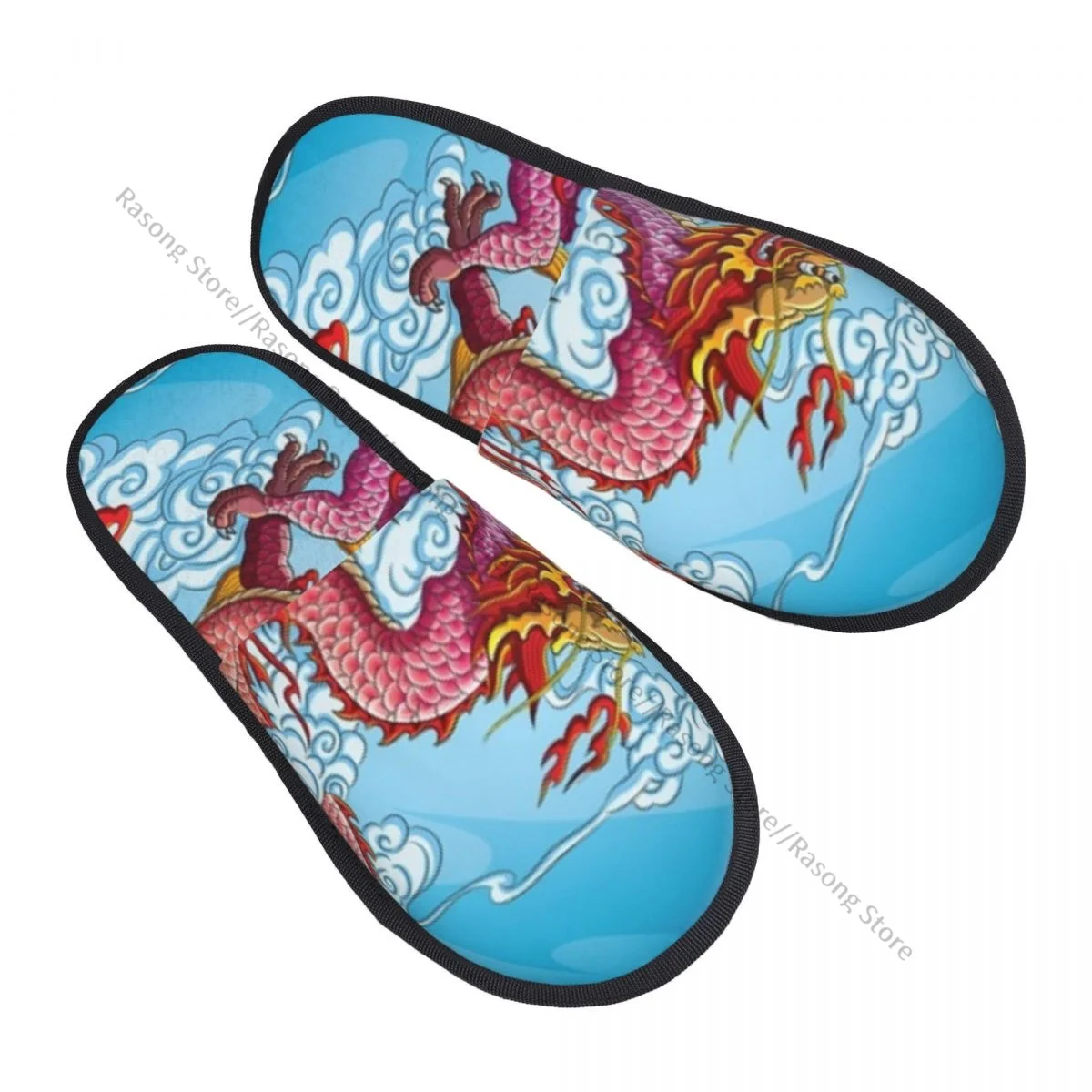 

Тапочки с рисунком китайского дракона для женщин и мужчин, пушистые зимние теплые тапочки, домашние тапочки