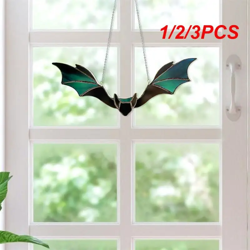 1/2/3Pcs Bat Stained Glass Window Hanging Acrilico Wall Art Decoration Party Festival Colorful Bat House Arrangiamento