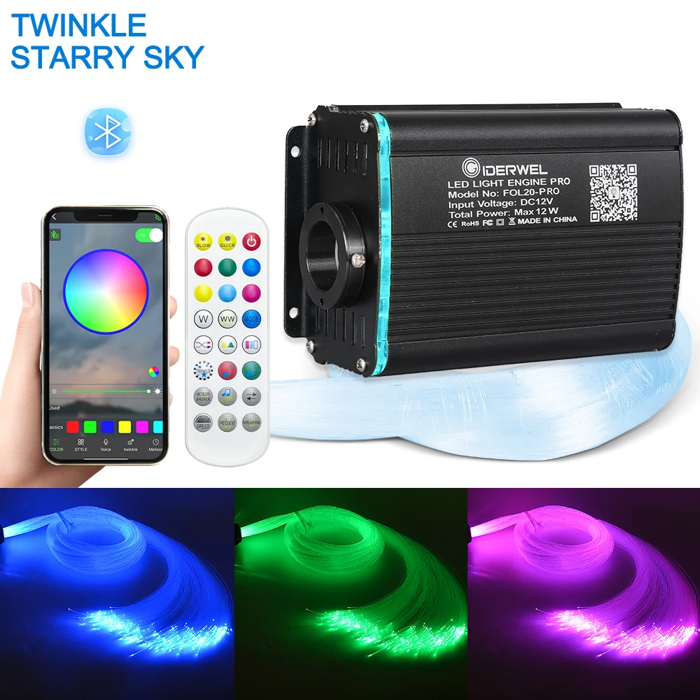 Smart Bluetooth APP Car Fiber Light Pro LED RGBW Twinkle Starry Sky Effect Ceiling Lighting APP with Musice and RF Control DC12V