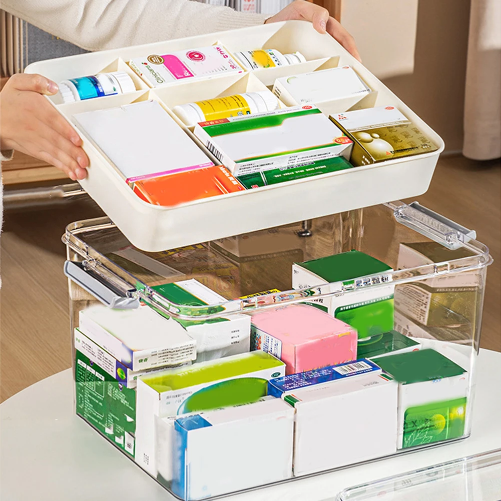 Large Capacity Medicine Storage Box with Easy-Grip Handle Multi-Layer Plastic Pill Organizer Multi-functional Medicine Cabinet 2