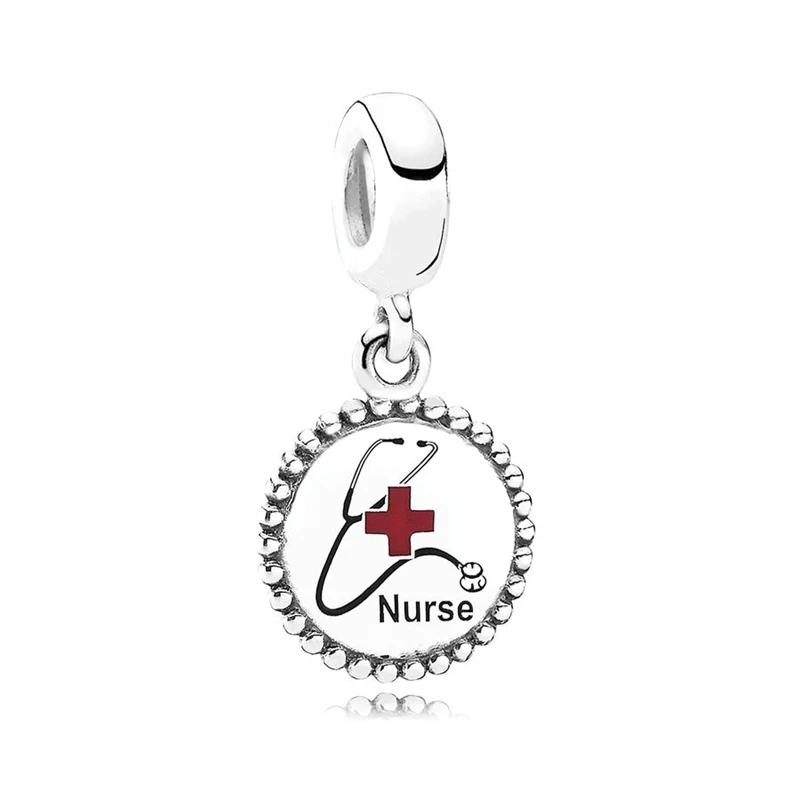 Stethoscope Capsule Pills Electrocardiogram Nurse Tooth Charm Beads Fit Original European 925 Silver Bracelet DIY Women Jewelry 4