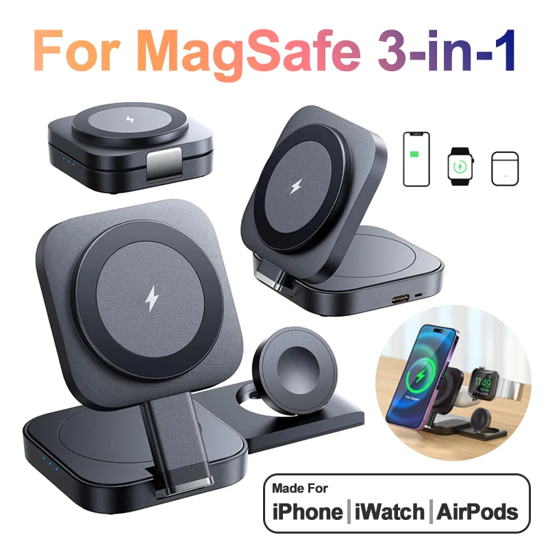 Originale Per Apple Magsafe 3 In 1 Caricabatterie Wireless Per Dispositivi Multipli Per Iphone 15 Apple Watch S9 8 7 Airpods Pro 2 Supporto Per Carica