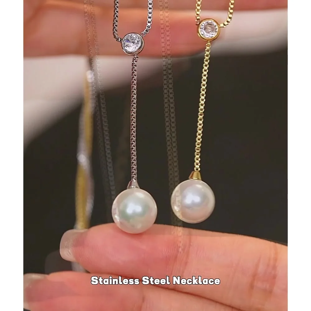 Yhpup Koreaanse stijl roestvrijstalen zirkonia borstketting drop imitatieparel chique mode ketting voor dames elegante sieraden