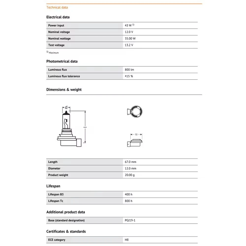OSRAM 64212 H8 12V 35W PGJ19-1 Original Light Car Halogen Fog Lamp Auto Bulb 3200K Standard Headlight Made In Germany 2