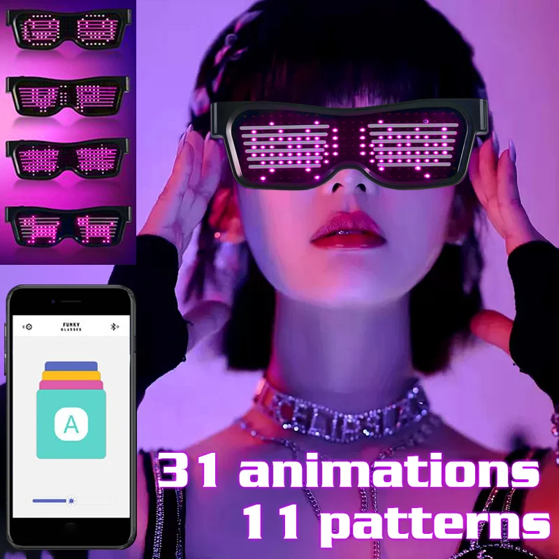 

Christmas Decoration Led Glasses Magic Electronic Bluetooth Luminous Control USB Glasses DJ Sunglasses Concert Lights Toys
