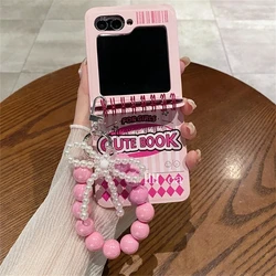 Kawaii Pink Notebook Style Phone Case with Cute Beaded Chain Cover for XiaoMi Mix Flip (Pink)