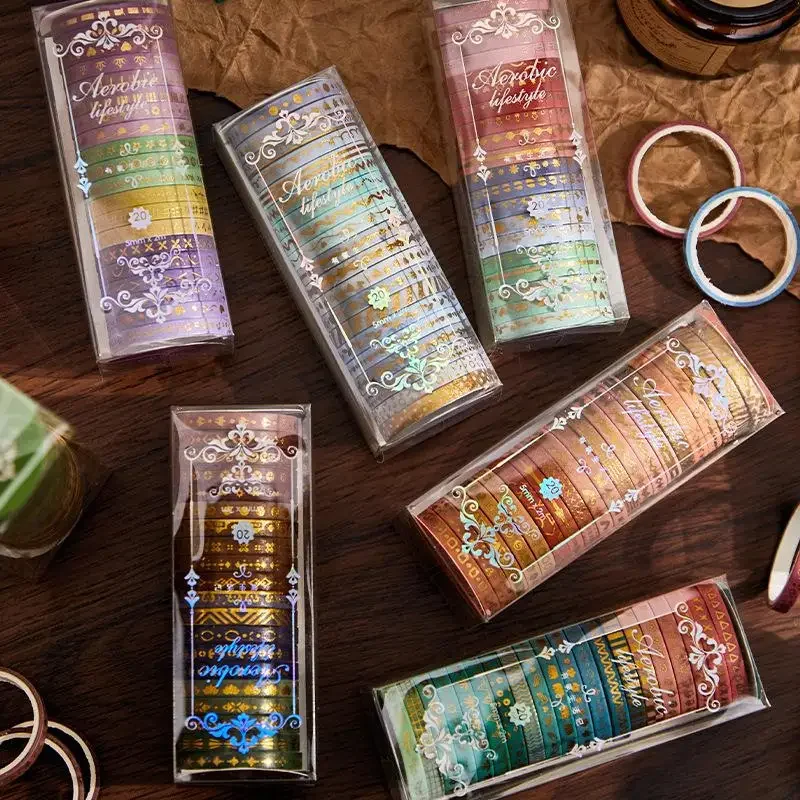 20Pcs Washi 테이프 세트 금박 장식 접착 테이프 Scrapbooking 리본 일기 장식을위한 Kawaii 편지지 마스킹 테이프