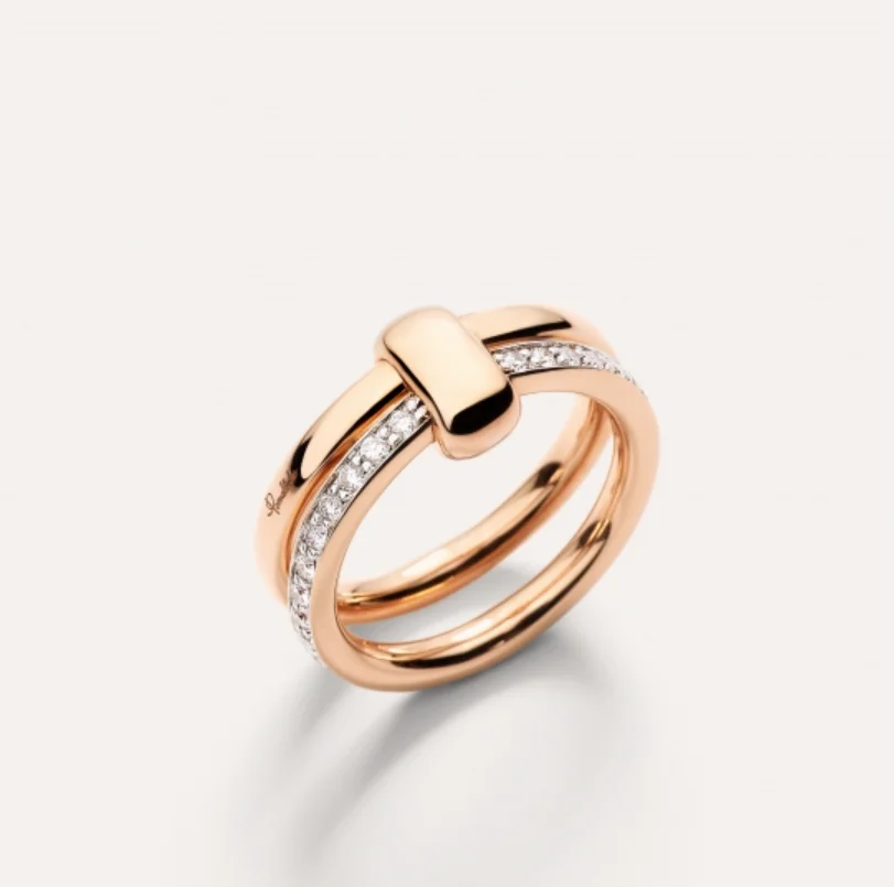 

New Elegant P-Together Double-Hoop Zircon Ring Copper With Rose Gold Plated Fashion Jewelry Gift For Women
