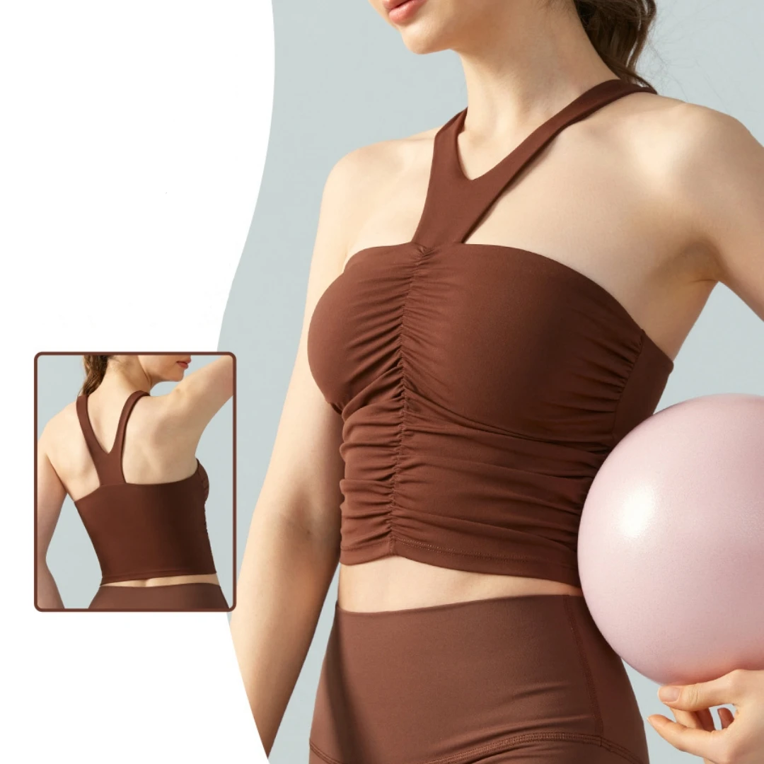 

Sexy halter vest Sports Fitness Underwear Integrated Chest Cushion Yoga Bra Summer Tight Fitting Strapless Sleeveless Top Women