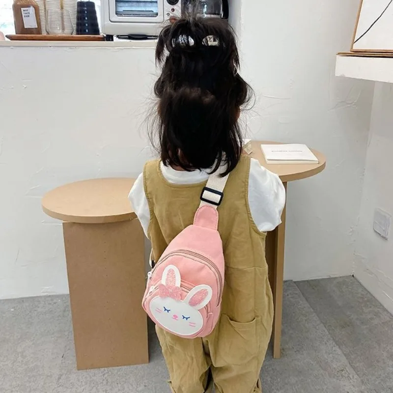 Cartoon Crossbody Bag Cute Rabbit Chest Bag Boys Girls Mini Bow Strawberry Rabbit Canvas Bags Kid Zero Wallet Large Capacity Bag