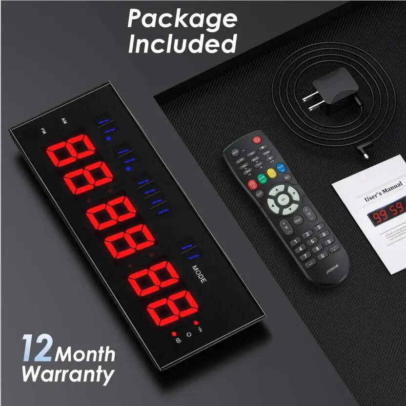 Gym Timer Interval Workout Clock for Home Garage Ultra-Clear 2 inch LED Digit with Remote 14.17"x 6.18" Count Down/Up 6
