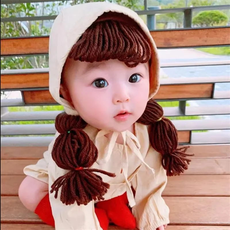 Baby Sun Hat Kids Bonnet Cap Palace Style Cosplay Autumn Infant Baby Girl Princess Hat Khaki Hair Braid Wig Cap Headbands Children Kids Girls