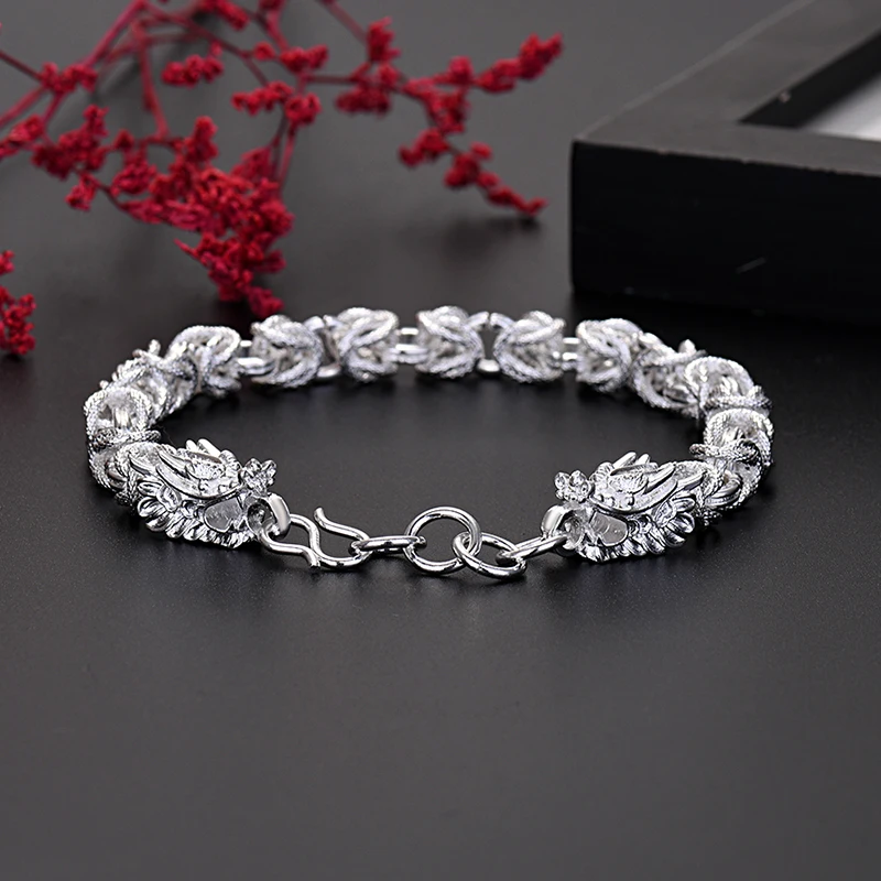 Hot luxury designer 925 Sterling Silver dragon head bracelets for