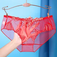 Sexy dentelle culottes slips maille creuse fleur broderie taille basse Transparent femme Lingerie Ultra-mince femmes sous-vêtements sans couture 3