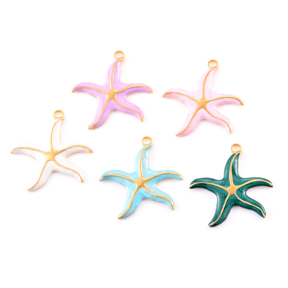 

2pcs/lot Enamel Starfish Charms Stainless Steel Bohemia Pendant For DIY Jewelry Making Earrings Anklet Bracelet Necklace Acces