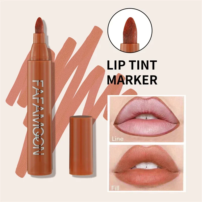 Lip Stain Makeup Lipstick Lips Dye Marker Pen Long-lasting Hydrating Waterproof Matte Lip Gloss Lipliner Contour Non-stick Cup Lip Stain