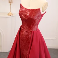 Sparkly Sequin Wine Red Mermaid Evening Dresses with Overskirt 2024 Elegant Women Wedding Gala Party Gowns 513 1