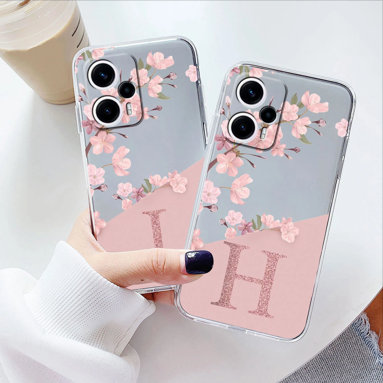 Floral Clear Initial Phone Case with Shockproof Protection - Soft TPU Cover