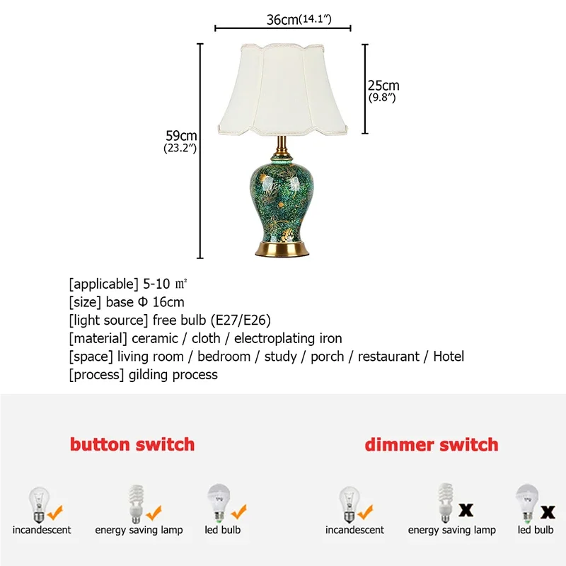 Luxury Ceramic Table Lamp 110V or 220V 6