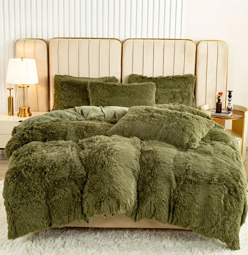 3-Piece Faux Fur Velvet Duvet Cover Set - Soft, Warm, Plush Bedding with Solid Color Design, 1 Duvet Cover and 1/2 Pillowcase, W Sa3b1747013604fecad81deb777b20203k