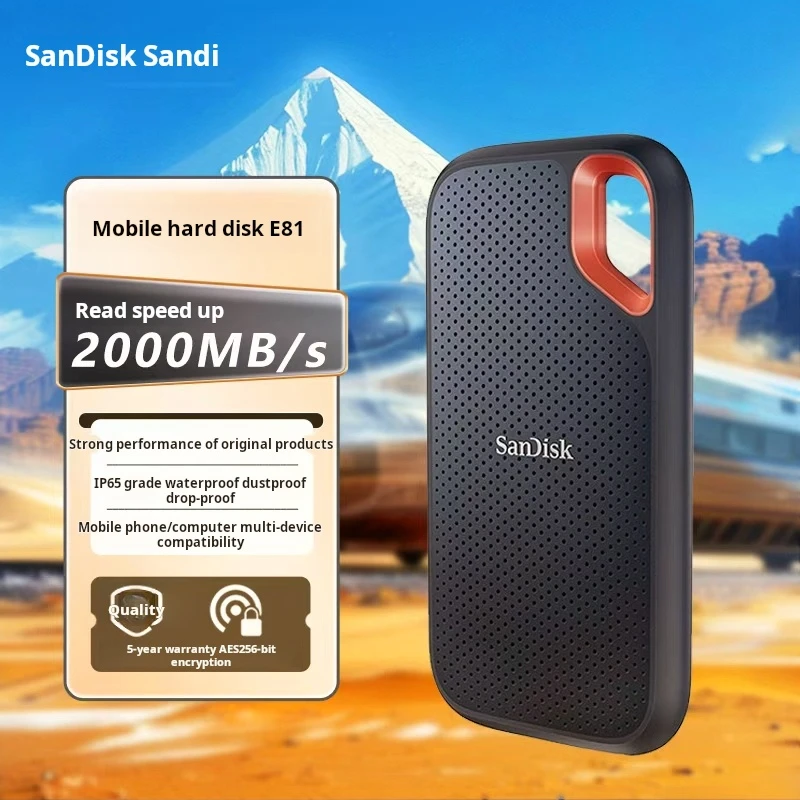 샌디스크 1TB NVMe 휴대용 SSD (PSSD), E81 익스트림 프로 에디션 SSD, 읽기 속도 2000MB/s, 휴대용 SSD