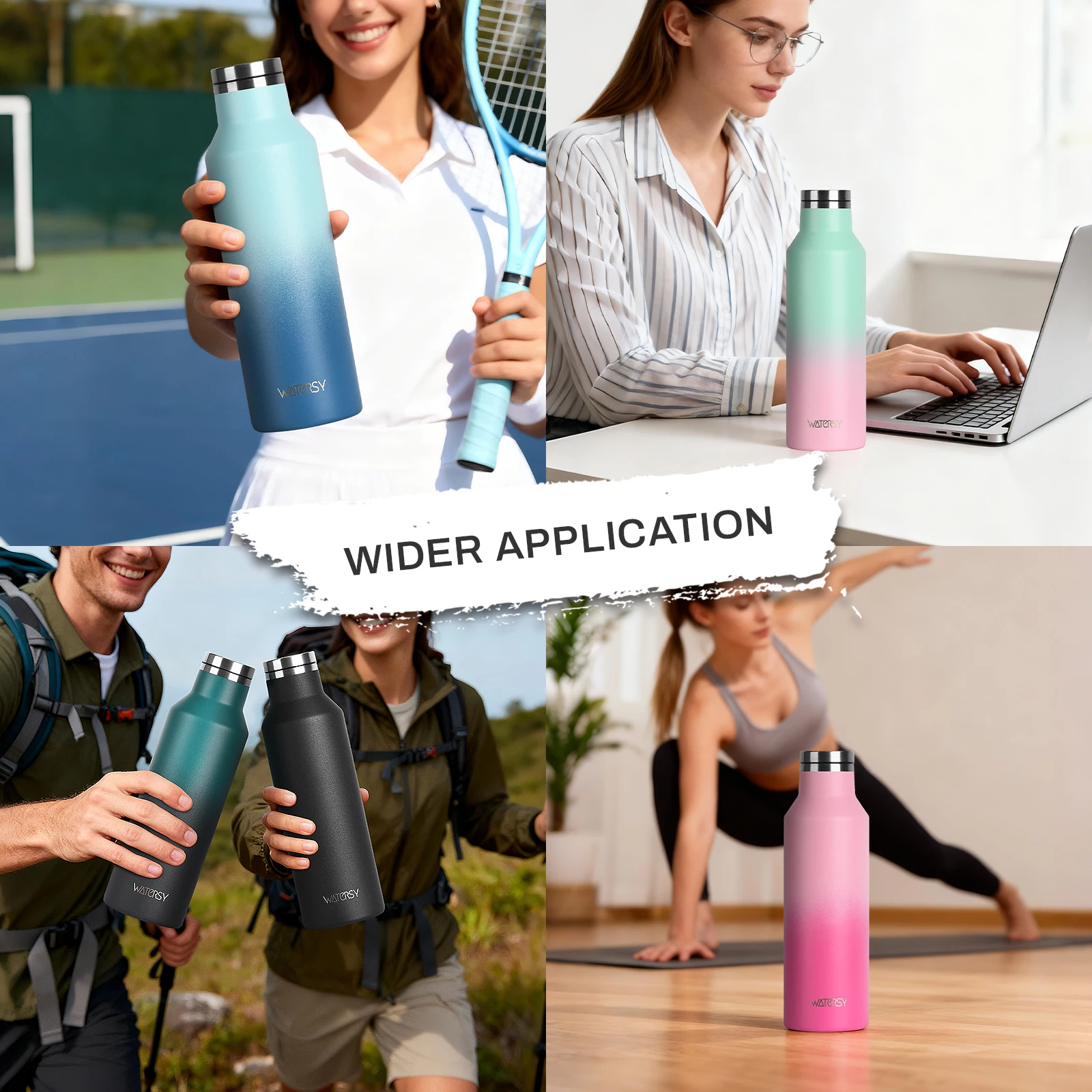 Waterersy 350/500ml copo térmico de aço inoxidável isolado garrafa de água esportiva para café gelado, viagens, carro e academia 3