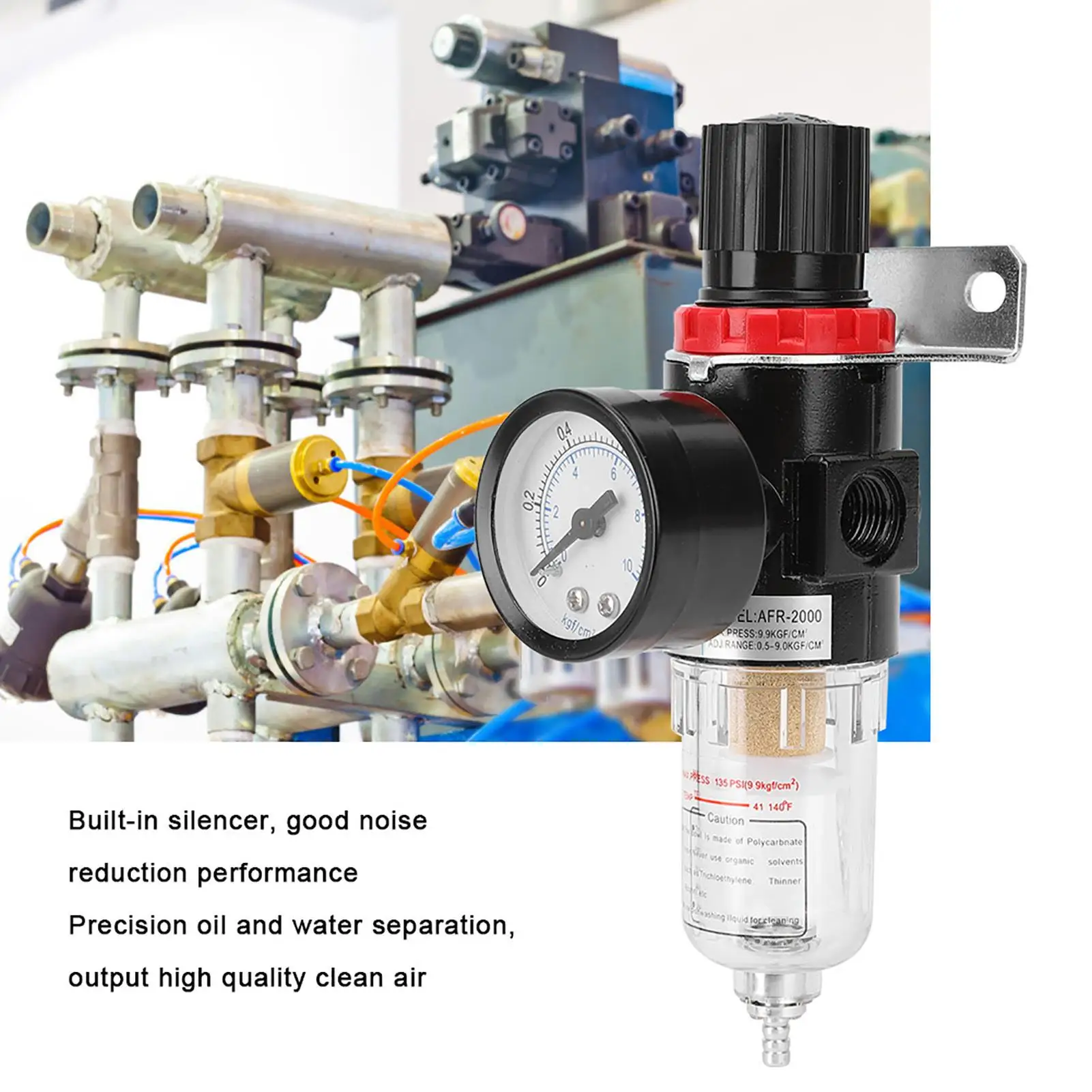 1/4 Inch AFR2000 Compressed Air Filter Oil-Water Separator with Pressure Gauge and Oil Water Regulator