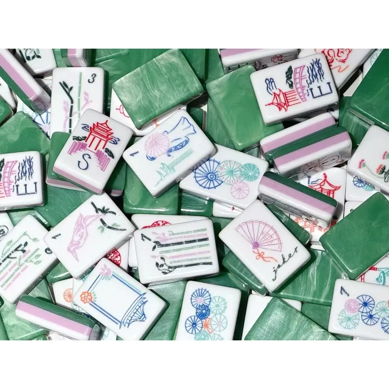 귀여운 미국 마작 타일, 독특한 디자인, 대리석 녹색 아크릴 타일, 파티 오락 및 선물 제공에 적합