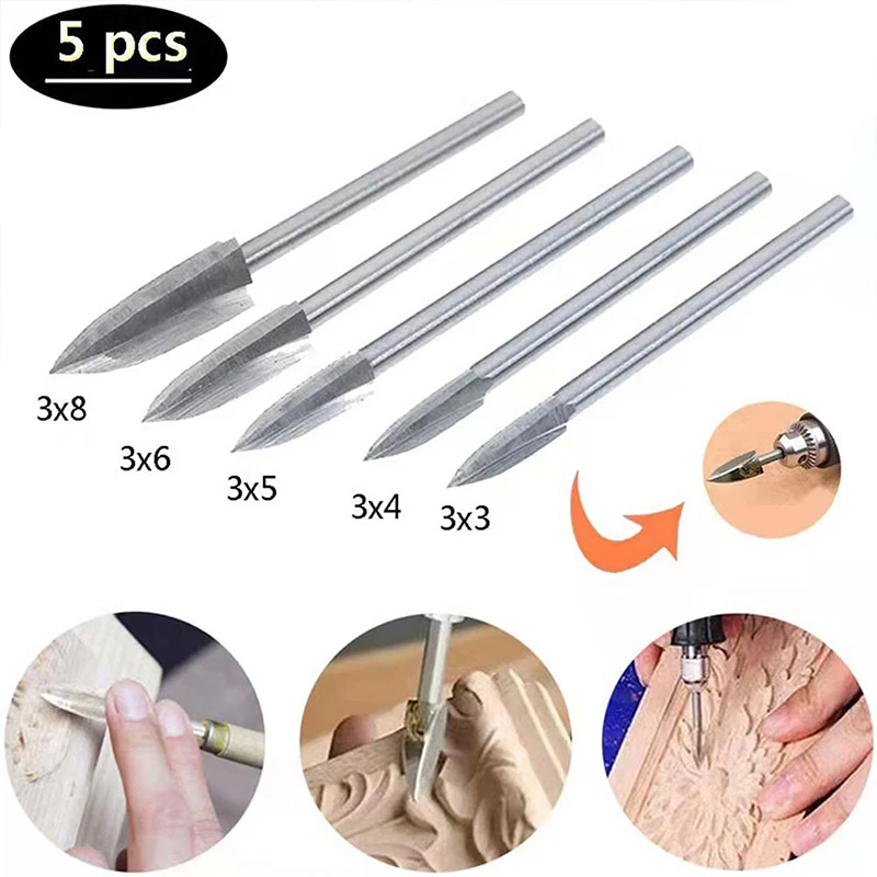 

3mm Shank 3-8mm Milling Cutter Wood Carving Drill Bit White Steel Sharp Edges Woodworking Tools Three Blades Wood Carving Knives