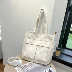 Men's Versatile Canvas Shoulder Bag with Ample Storage and Multiple Pockets (Beige)