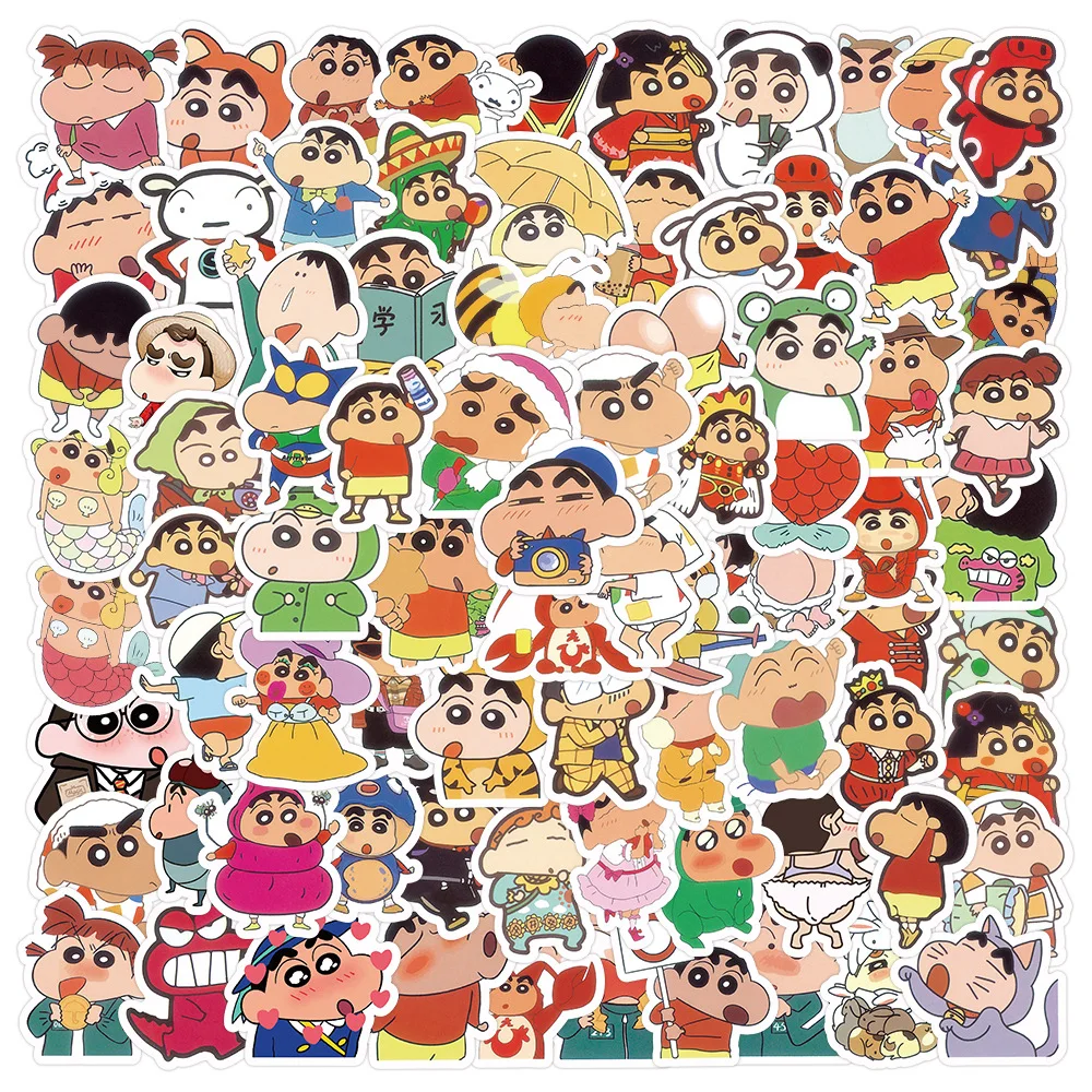 

100Pcs/set New Cartoon Anime Crayon Shin-chan Kawaii Figure Waterproof Graffiti trunk laptop cup Skateboard DIY Sticker Gifts