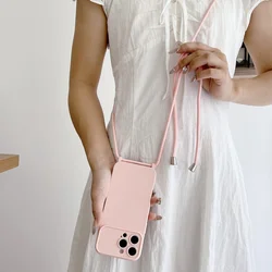 Crossbody Lanyard Camera Protection Case with Necklace Shoulder Strap and Soft Silicone Bumper Cover - iPhone 15 (Pink)