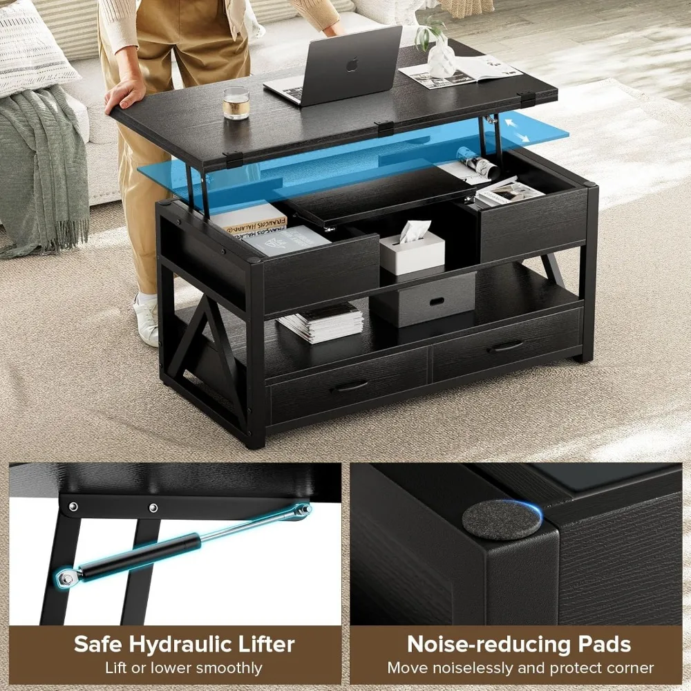 40" Lift Top Coffee Table,4 in 1 Multi-Function Lift Coffee Tables with Storage Drawers and Hidden Compartmen 5