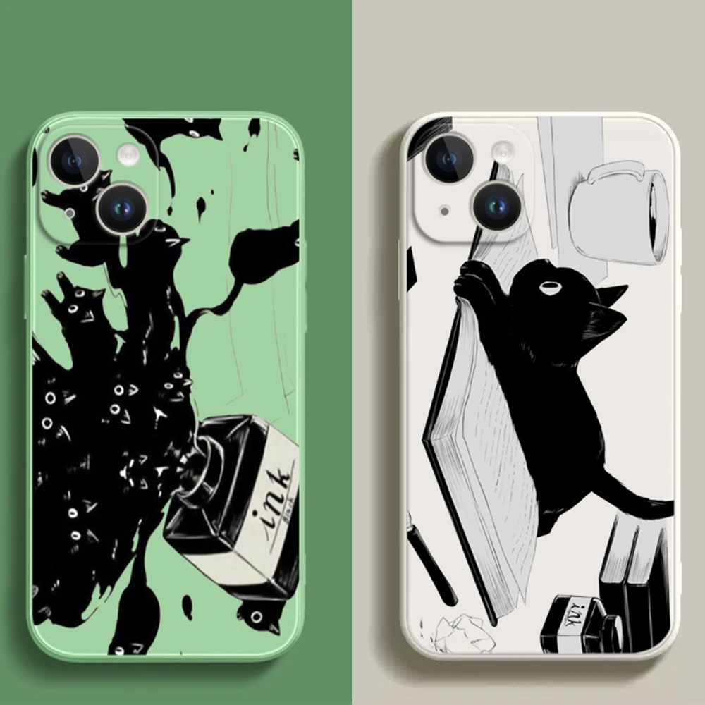 Custodia Per Iphone 14 13 12 11 Mini Pro Max 5 5S Se 2020 6 6S 7 8 Plus X 10 Xr Xs Cover Per Telefono Silcone Black Cat