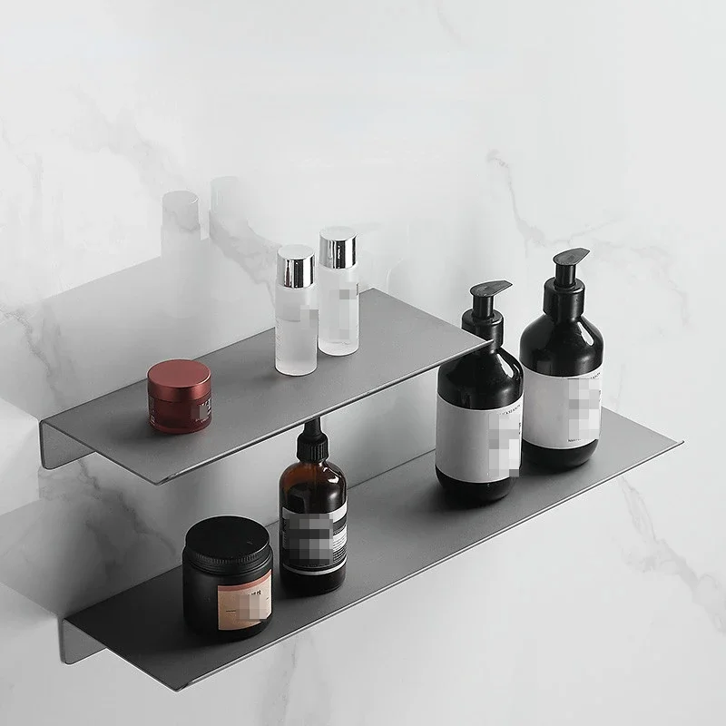 Bathroom Gun Gray Aluminum Shelf Tray Toilet Wall Mounted Cosmetics Storage Rack Toilet Shower Room Shower Gel Shelf