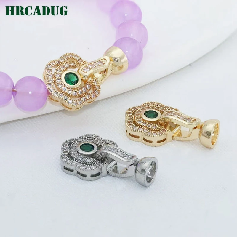 Bracelet Connector Clasps Rhodium Plated Inlaid Zircon Flower Buckle For Women's Necklace Jewelry Making Supplies Closing Clasps