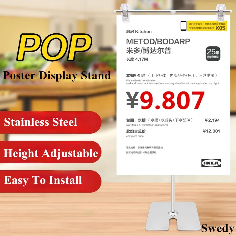 

Stainless Steel Adjustable POP Poster Display Stand Supermarket Promotion Table Sign Holder POP Clip Stand