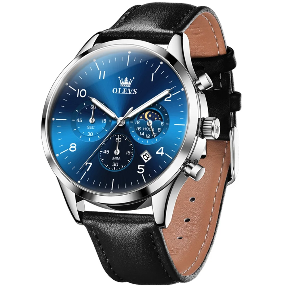 OLEVS Men's Watches Business Clock Top Luxury Brand Quartz Men Watch Leather Waterproof Luminous Wristwatch Reloj Hombre