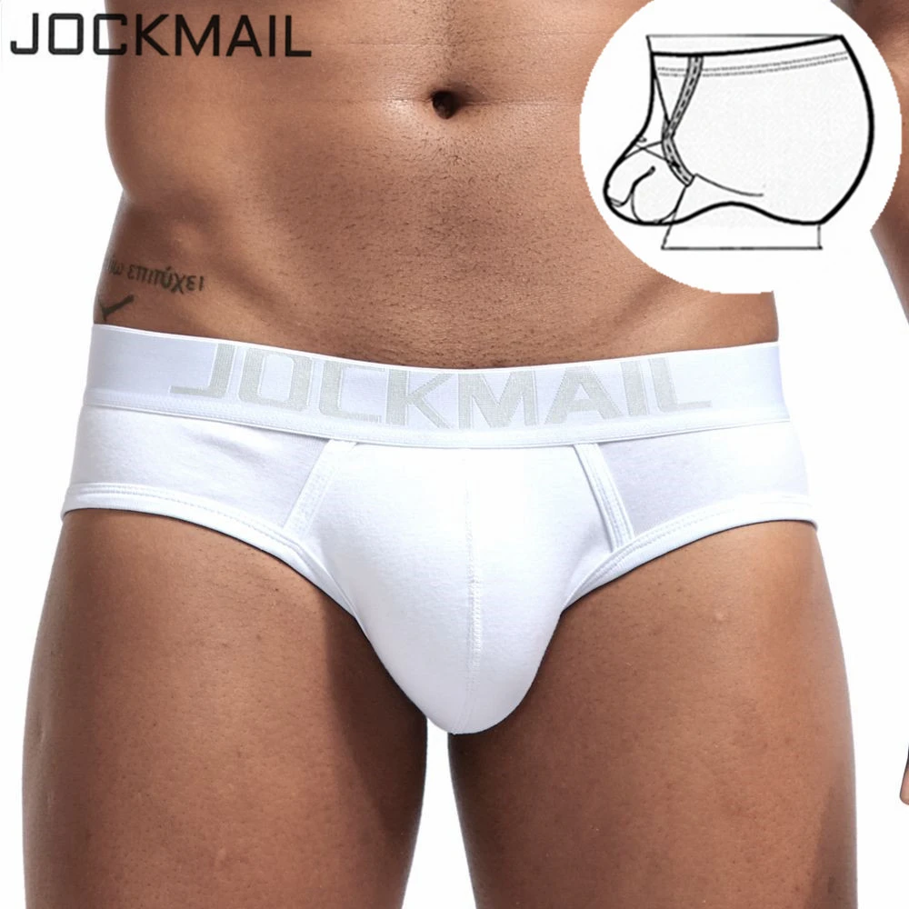 JOCKMAIL Calzoncillo slip de algodón hombre, ropa interior sexy, con bolsa convexa en U, gay, color blanco sólido| | -