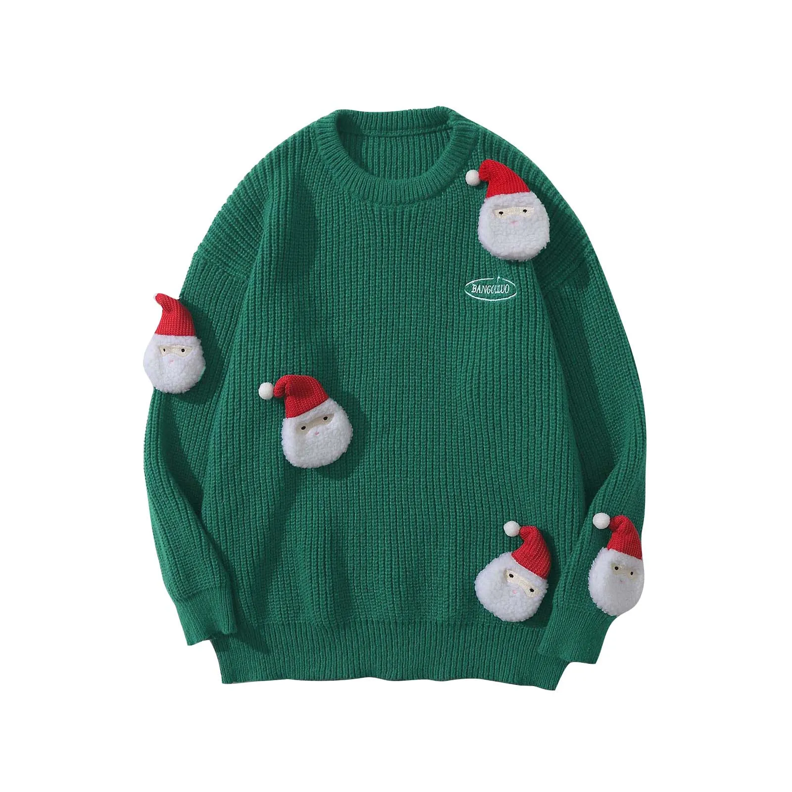 thumbnail image 1 of Suéter navideño unisex con bordado 3D de Papá Noel, suéter de punto rojo otoñal para mujer, suéter navideño holgado de gran tamaño, 1 of 4